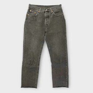 Levi's 501 Original Stretch Cropped Raw Hem Jeans Cabo Fade Black Size 25